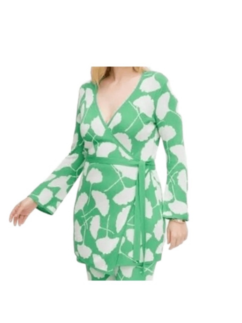 DVF x Target - Women’s long sleeve v-neck wrap sweater in Ginkgo print